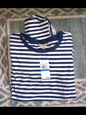 Michael Kors Navy and White Striped Midi Dress